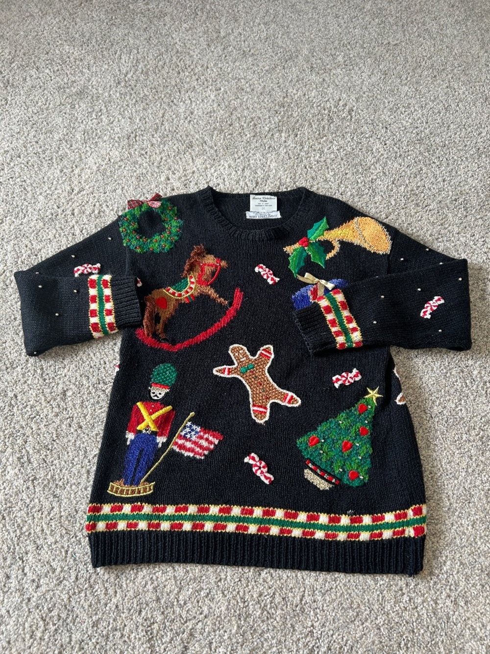 Women’s Hand Knit Cotton Blend Christmas Sweater Size Small